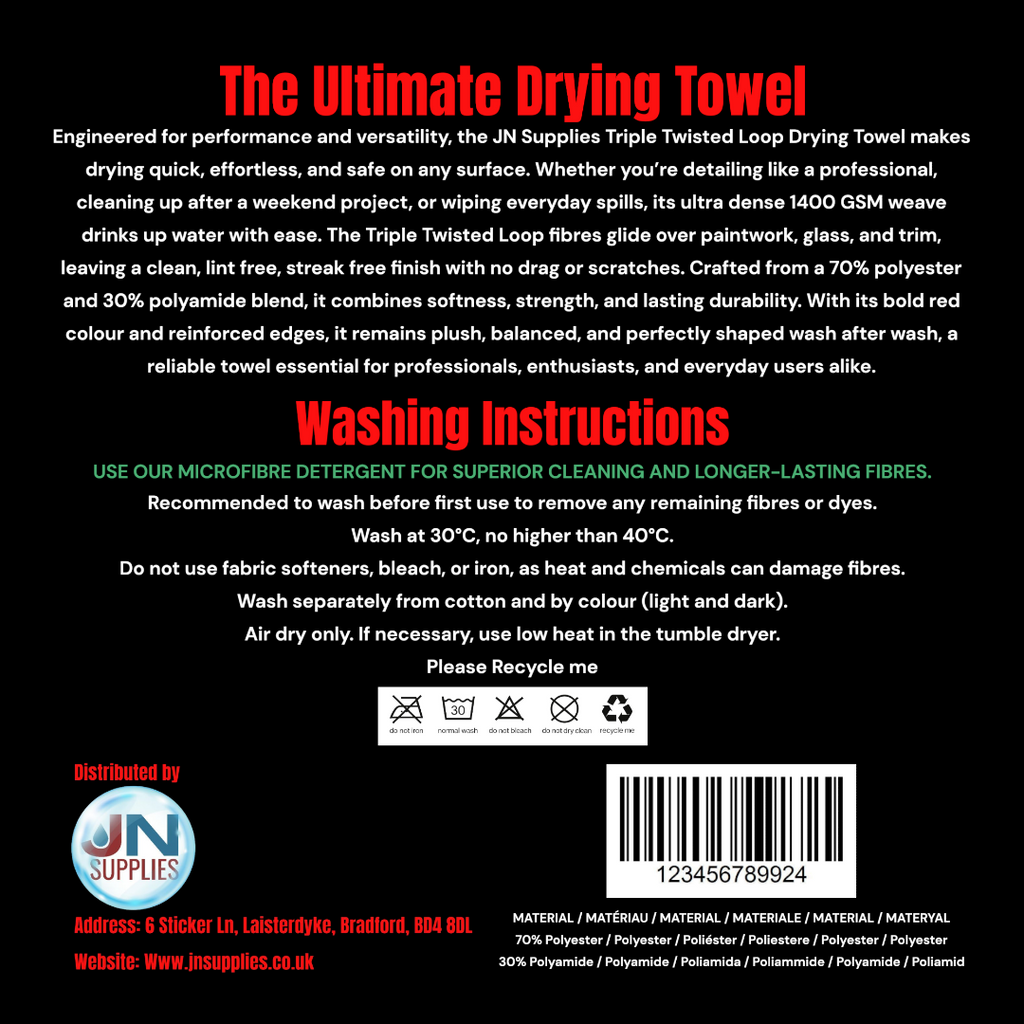 1400 GSM Microfiber Triple Twisted Loop Drying Towel XL Dual Sided