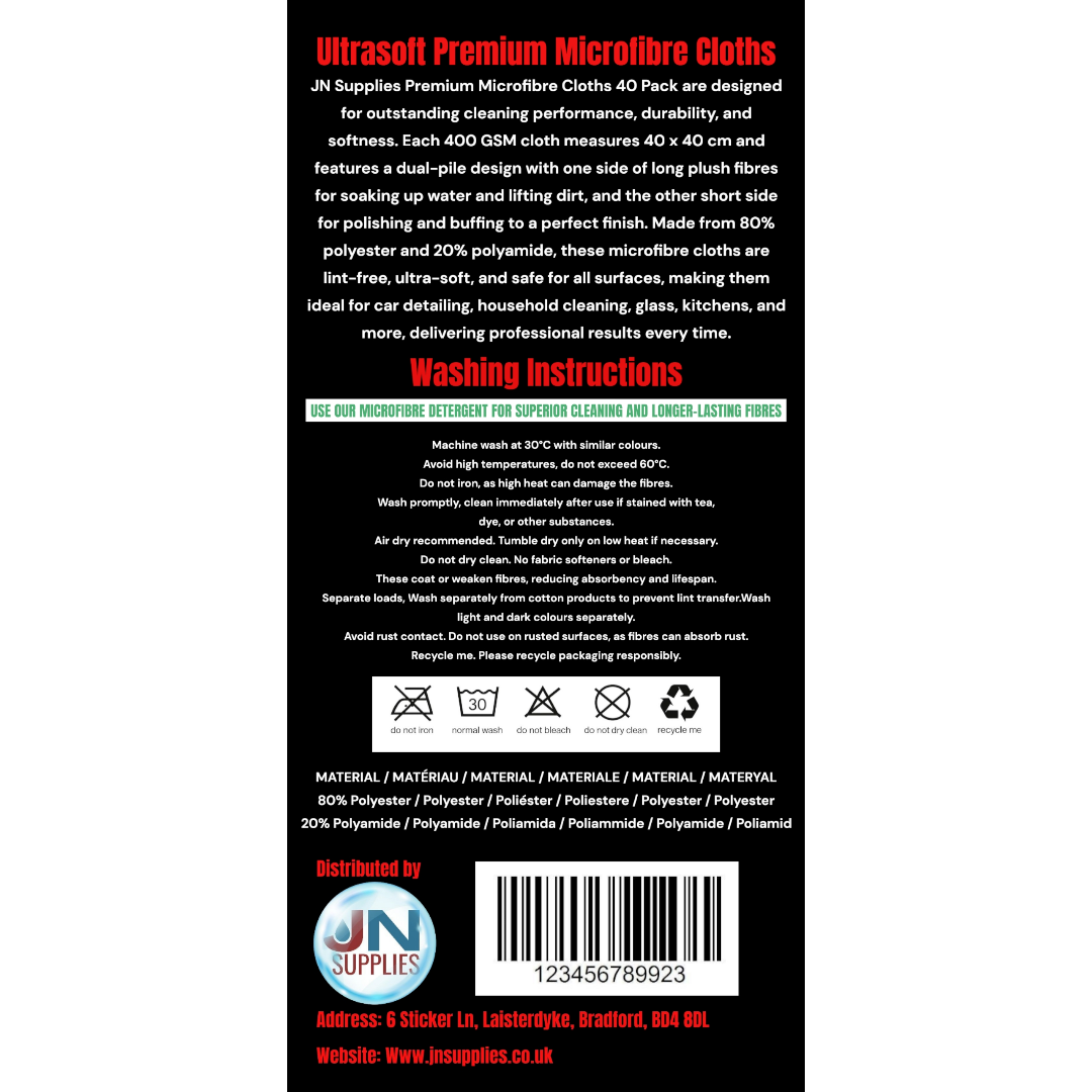 40 Pack Ultra Soft Microfibre Cloths 400 GSM