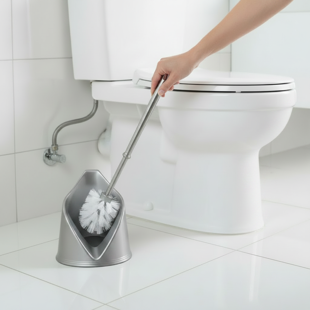Toilet Brush With Holder Set Silver